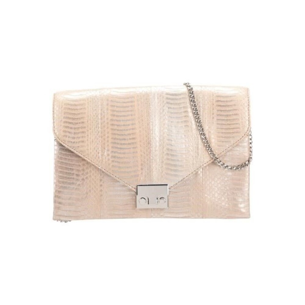 Loeffler Randall Leather Push-Lock Clutch Neutral Animal Print Crossbody Bag